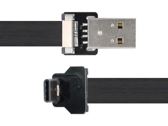 Alt view image 2 of 7 - Type-A USB 2.0 Male to Type-C USB-C Male Upward Angled 90 Degree Data Flat Slim FPC Cable 20CM for FPV & Disk & Phone