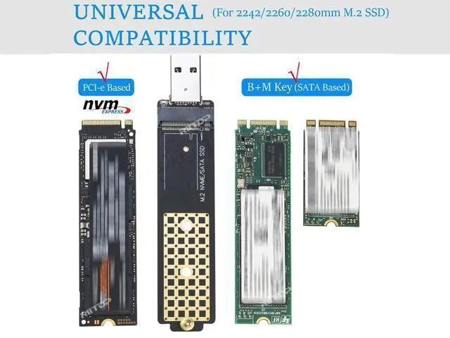 Alt view image 2 of 5 - M.2 NGFF NVMe to USB Adapter Converter, RIITOP M2 SSD to USB 3.0 Reader, Compatible with Both B Key SATA and M Key NVMe PCI-e M.2 SSD