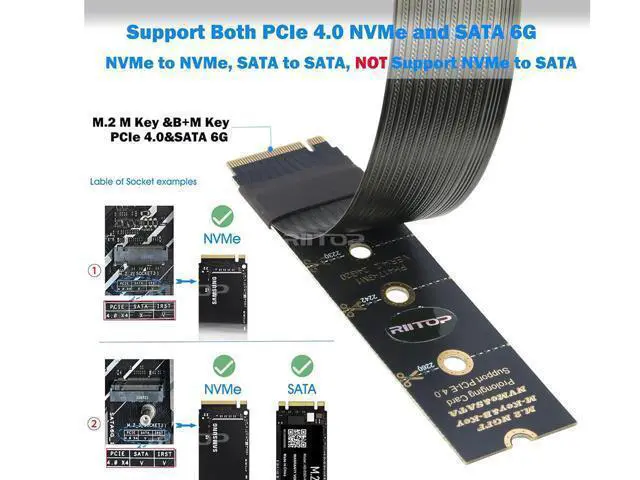 Alt view image 4 of 7 - M.2 NVMe Extension Cable, NVMe Extender for Both M Key and B+M Key SSD in Size 2280/2260/2242/2230 Support PCIe 4.0 and SATA 6Gbps(1FT)