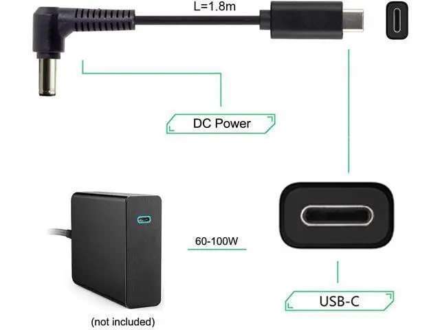 Alt view image 5 of 5 - Type C USB-C Input to DC 20V 6.0x1.4mm Cable for Laptop Notebook