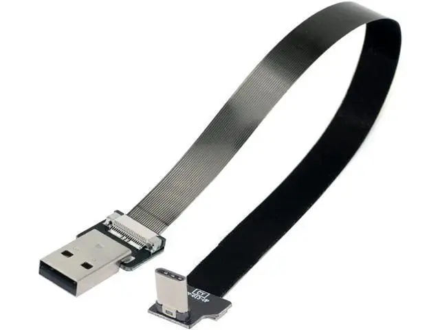 Alt view image 6 of 7 - Type-A USB 2.0 Male to Type-C USB-C Male Upward Angled 90 Degree Data Flat Slim FPC Cable 20CM for FPV & Disk & Phone