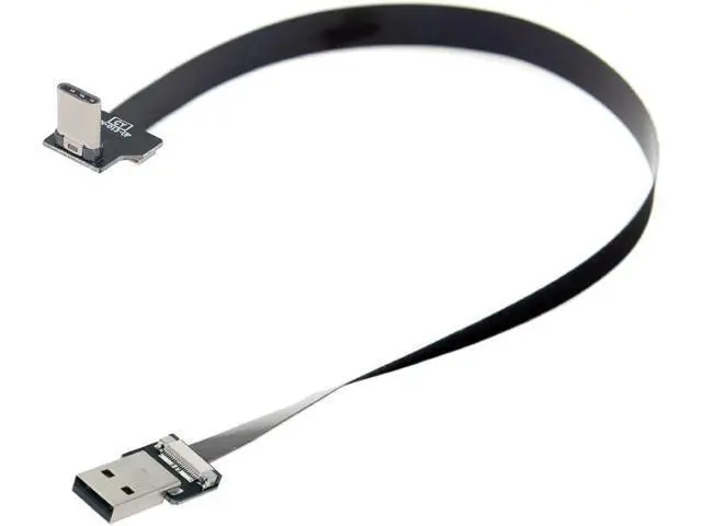 Alt view image 7 of 7 - Type-A USB 2.0 Male to Type-C USB-C Male Upward Angled 90 Degree Data Flat Slim FPC Cable 20CM for FPV & Disk & Phone