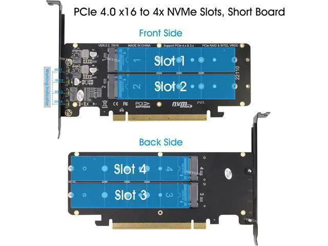 Alt view image 2 of 6 - Quad M.2 NVMe to PCIe 4.0 X16 Adapter Without PCIe Bifurcation Function, Support 22110/2280/2260/2242/2230 Size (PCIe Bifurcation Motherboard is Required)
