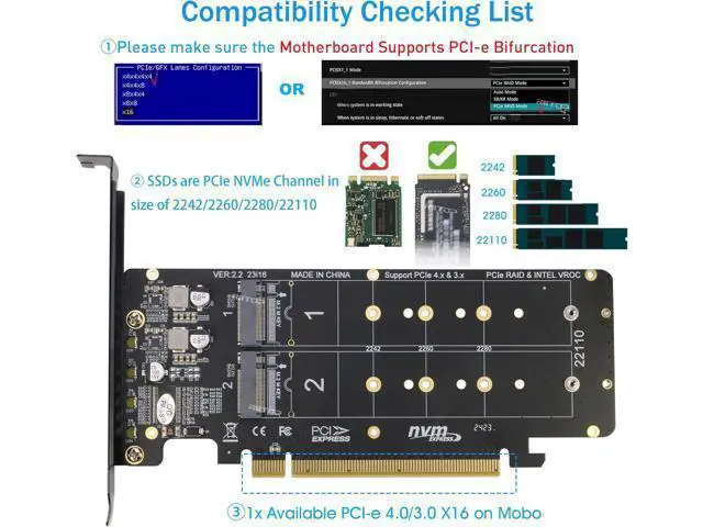 Alt view image 3 of 6 - Quad M.2 NVMe to PCIe 4.0 X16 Adapter Without PCIe Bifurcation Function, Support 22110/2280/2260/2242/2230 Size (PCIe Bifurcation Motherboard is Required)