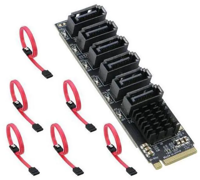 Main image of M.2 NVMe to SATA 3.0 Adapter Card, M.2 M EKY PCIE3.0 to SATA 6 Port Adapter Card, ASM1166 6Gbps , Come with 6x SATA3.0 Cable