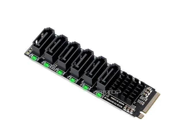Alt view image 5 of 7 - M.2 NVMe to SATA 3.0 Adapter Card, M.2 M EKY PCIE3.0 to SATA 6 Port Adapter Card, ASM1166 6Gbps , Come with 6x SATA3.0 Cable