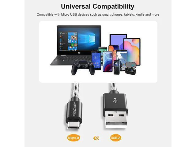 Alt view image 5 of 7 - USB to Micro USB Cable, CableCreation 4 FT Braided USB Charger Data Cable, Compatible Fire Stick, Chromecast, Power Pack, Android Phone 1.2M Black