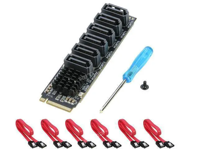 Alt view image 7 of 7 - M.2 NVMe to SATA 3.0 Adapter Card, M.2 M EKY PCIE3.0 to SATA 6 Port Adapter Card, ASM1166 6Gbps , Come with 6x SATA3.0 Cable