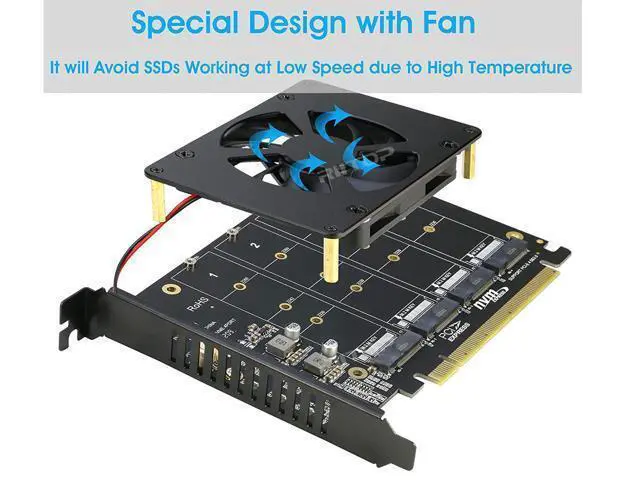 Alt view image 5 of 7 - Quad M.2 NVME SSD to PCI-E 4.0 X16 Adapter Card, High Speed 4x32Gbps Soft Raid Card with Individual LED Indicator Support 2230 2242 2260 2280 M Key M.2 NVME SSD ((PCI-e Bifurcation Required))