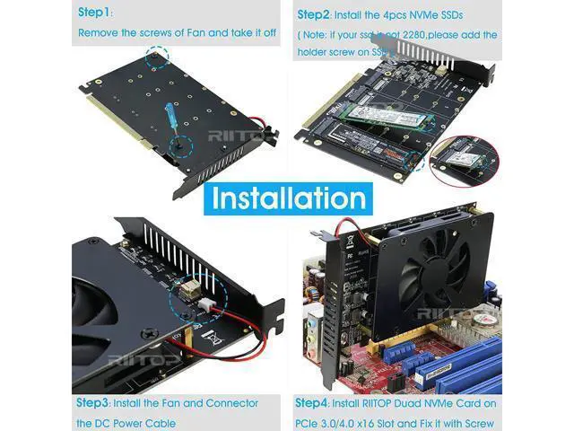 Alt view image 7 of 7 - Quad M.2 NVME SSD to PCI-E 4.0 X16 Adapter Card, High Speed 4x32Gbps Soft Raid Card with Individual LED Indicator Support 2230 2242 2260 2280 M Key M.2 NVME SSD ((PCI-e Bifurcation Required))