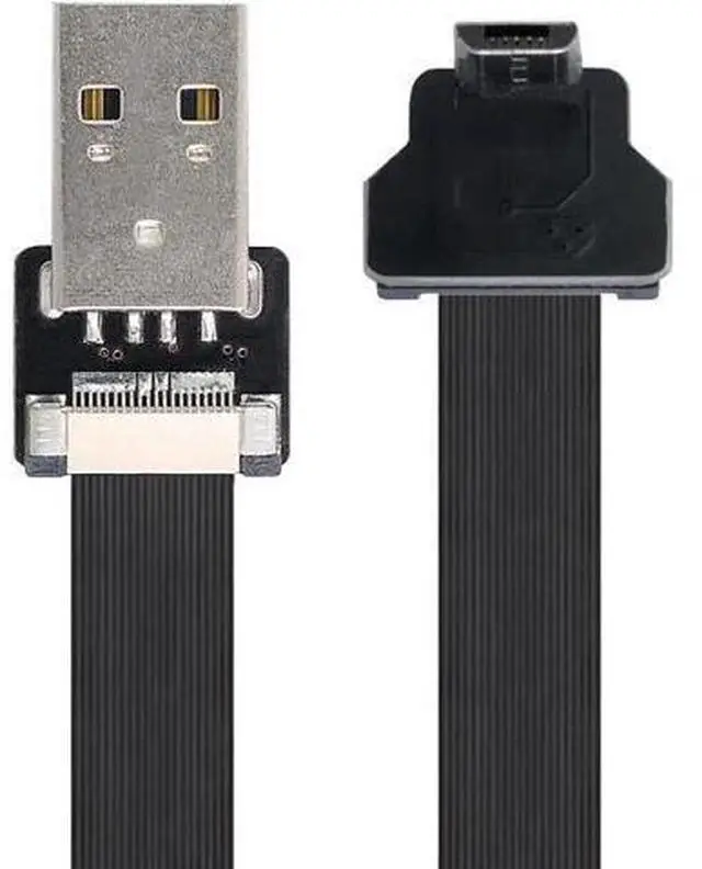 Main image of Type-A USB 2.0 Male to Micro USB 5Pin Male Downward Angled 90 Degree Data Flat Slim FPC Cable 50CM for FPV & Disk & Phone