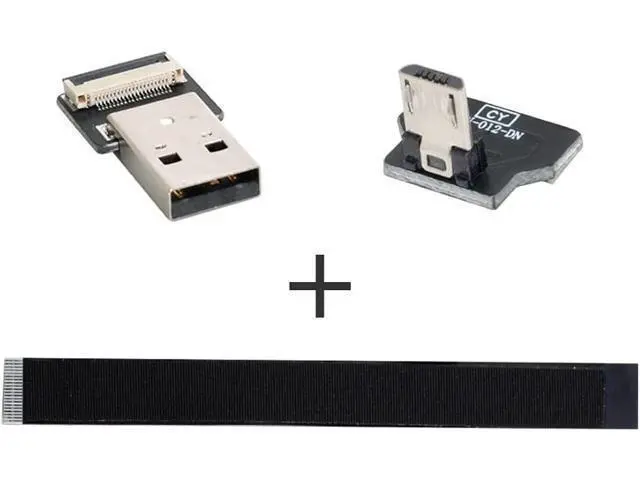 Alt view image 3 of 7 - Type-A USB 2.0 Male to Micro USB 5Pin Male Downward Angled 90 Degree Data Flat Slim FPC Cable 50CM for FPV & Disk & Phone