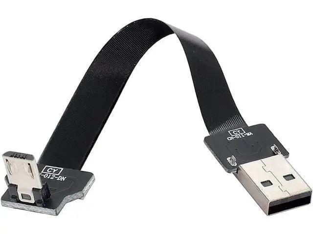 Alt view image 4 of 7 - Type-A USB 2.0 Male to Micro USB 5Pin Male Downward Angled 90 Degree Data Flat Slim FPC Cable 50CM for FPV & Disk & Phone