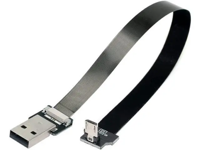 Alt view image 6 of 7 - Type-A USB 2.0 Male to Micro USB 5Pin Male Downward Angled 90 Degree Data Flat Slim FPC Cable 50CM for FPV & Disk & Phone