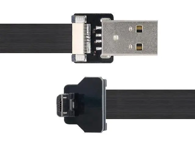 Alt view image 3 of 7 - Type-A USB 2.0 Male to Micro USB 5Pin Male Upward Angled 90 Degree Data Flat Slim FPC Cable 100CM for FPV & Disk & Phone