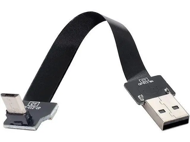 Alt view image 4 of 7 - Type-A USB 2.0 Male to Micro USB 5Pin Male Upward Angled 90 Degree Data Flat Slim FPC Cable 100CM for FPV & Disk & Phone