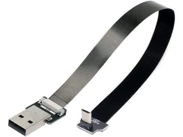 Alt view image 5 of 7 - Type-A USB 2.0 Male to Micro USB 5Pin Male Upward Angled 90 Degree Data Flat Slim FPC Cable 100CM for FPV & Disk & Phone