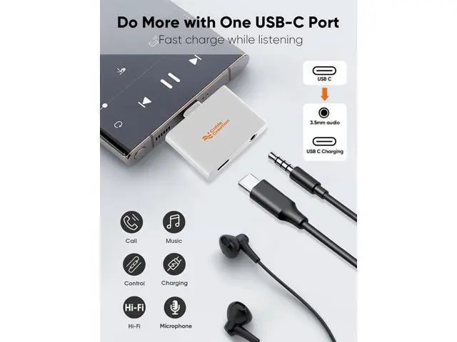 Alt view image 3 of 7 - USB C to Audio and Charger Adapter PD 100W, USB-C Headphone with Aux Jack, Type C 3.5mm Audio Jack Charging Adapter for iPhone 16 15 Pro Max Plus, Galaxy, iPad and More