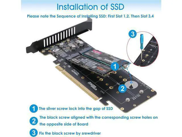 Alt view image 4 of 6 - Quad M.2 NVMe to PCIe 4.0 X16 Adapter Without PCIe Bifurcation Function, Support 22110/2280/2260/2242/2230 Size (PCIe Bifurcation Motherboard is Required)