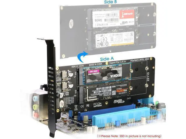 Alt view image 5 of 6 - Quad M.2 NVMe to PCIe 4.0 X16 Adapter Without PCIe Bifurcation Function, Support 22110/2280/2260/2242/2230 Size (PCIe Bifurcation Motherboard is Required)