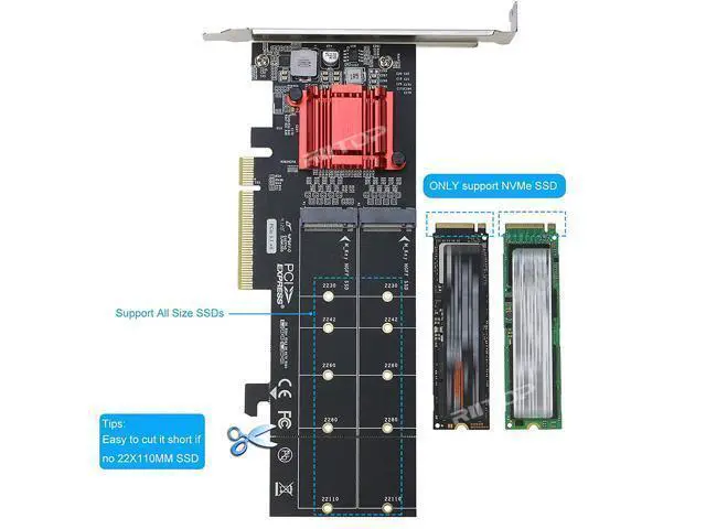 Alt view image 2 of 7 - Dual NVMe PCIe Adapter, RIITOP M.2 NVMe SSD to PCI-e 3.1 x8/x16 Card Support M.2 (M Key) NVMe SSD 22110/2280/2260/2242/2230
