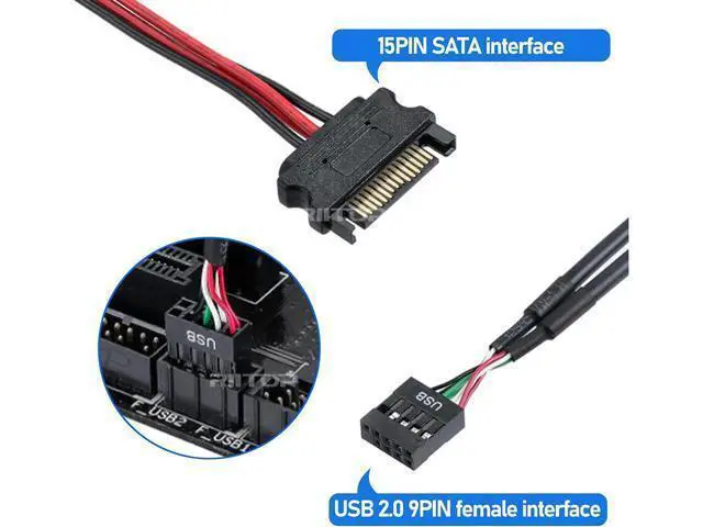 Alt view image 4 of 6 - 9Pin USB Header Splitter with SATA Power Cable, 4 Internal USB 2.0 Ports, Internal USB Hub Extension USB 2.0 Splitter Connector for Motherboard, Adapter for CPU, WiFi Receiver, Fans, and RGB Light