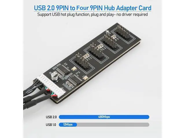 Alt view image 3 of 6 - 9Pin USB Header Splitter with SATA Power Cable, 4 Internal USB 2.0 Ports, Internal USB Hub Extension USB 2.0 Splitter Connector for Motherboard, Adapter for CPU, WiFi Receiver, Fans, and RGB Light