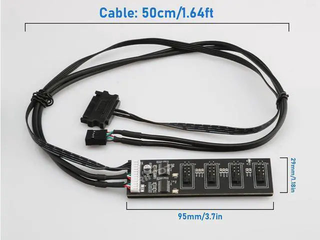 Alt view image 6 of 6 - 9Pin USB Header Splitter with SATA Power Cable, 4 Internal USB 2.0 Ports, Internal USB Hub Extension USB 2.0 Splitter Connector for Motherboard, Adapter for CPU, WiFi Receiver, Fans, and RGB Light