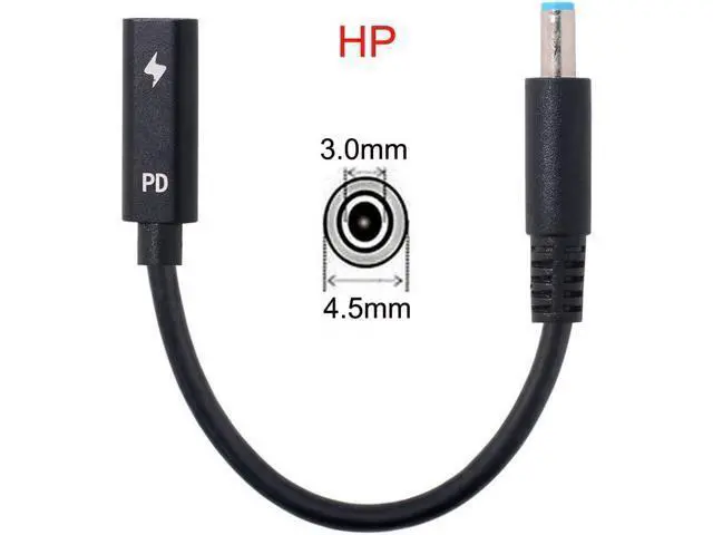 Alt view image 2 of 5 - Type C USB-C Female Input to DC 4.5mmx3.0mm Cable fit for HP Laptop DC 19.5V