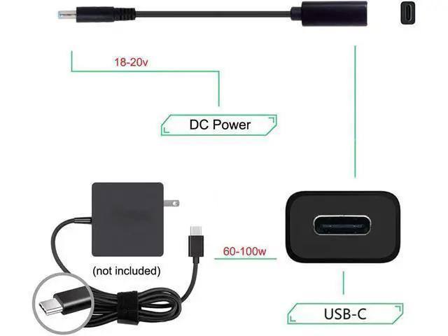 Alt view image 3 of 5 - Type C USB-C Female Input to DC 4.5mmx3.0mm Cable fit for HP Laptop DC 19.5V