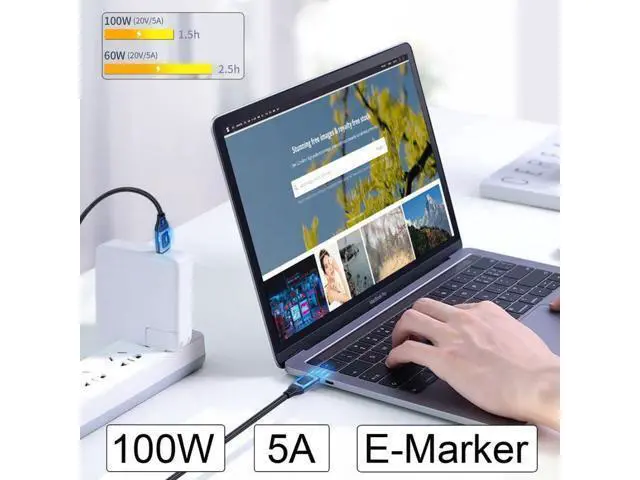 Alt view image 4 of 7 - USB-C Type-C Male to USB-C Male USB 2.0 Version Data Cable Support E-Marker PD 100W for Laptop & Phone 1.5M