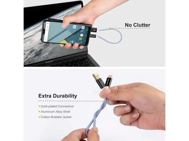 Alt view image 2 of 7 - USB C to USB Cable Short 0.8FT CableCreation Durable USB C to USB A Short USB C Cable Fast Charging 3A 480Mbps Data USB A to USB C for Power Bank Stylus Pen S21 S20 Pixel GoPro Hero 25cm Blue