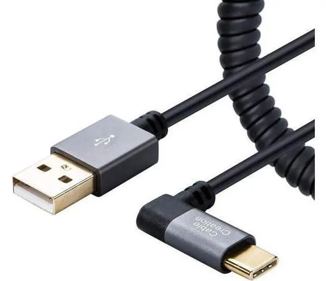 Main image of Coiled USB C Cable 4FT CableCreation Coiled Angled USB A to USB C Cable USB to C Fast Charging Cable 3A 480Mbps Data Stretched 0.6-4 FT for Car Charger Pixel Galaxy S21 S20 Pixel 5/4/3 1.2m Black