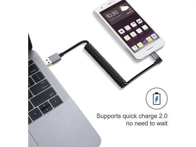 Alt view image 3 of 7 - Coiled USB C Cable 4FT CableCreation Coiled Angled USB A to USB C Cable USB to C Fast Charging Cable 3A 480Mbps Data Stretched 0.6-4 FT for Car Charger Pixel Galaxy S21 S20 Pixel 5/4/3 1.2m Black