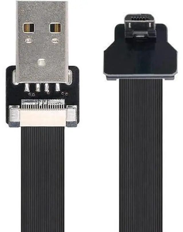Main image of Type-A USB 2.0 Male to Micro USB 5Pin Male Upward Angled 90 Degree Data Flat Slim FPC Cable 50CM for FPV & Disk & Phone