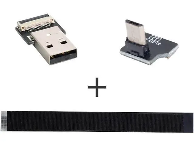 Alt view image 7 of 7 - Type-A USB 2.0 Male to Micro USB 5Pin Male Upward Angled 90 Degree Data Flat Slim FPC Cable 50CM for FPV & Disk & Phone