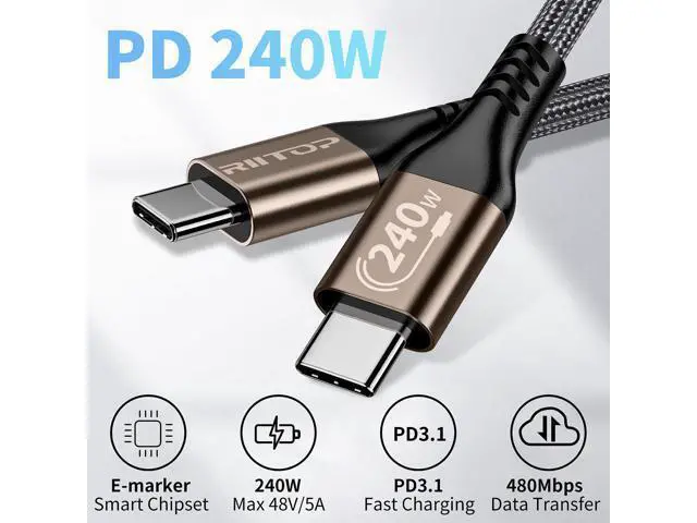 Alt view image 2 of 6 - 240W USB C to USB C Cable (2Pack,6.6ft), USB C Charger Cable Fast Charge for iPhone 15/15Pro/15Plus/15ProMax, MacBook Pro 2020, iPad Pro 2020, iPad Air 4, Samsung Galaxy S23+/S23 Ultra(USB 2.0)