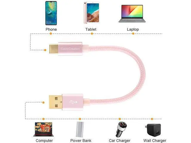 Alt view image 5 of 7 - USB C to USB Cable Short 6 inch CableCreation Durable USB C to USB A Short USB C Cable Fast Charging 3A 480Mbps Data USB A to USB C for Power Bank Stylus Pen S21 S20 Pixel GoPro Hero 0.15m Rose Gold