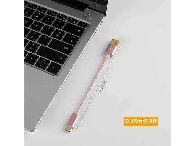 Alt view image 6 of 7 - USB C to USB Cable Short 6 inch CableCreation Durable USB C to USB A Short USB C Cable Fast Charging 3A 480Mbps Data USB A to USB C for Power Bank Stylus Pen S21 S20 Pixel GoPro Hero 0.15m Rose Gold
