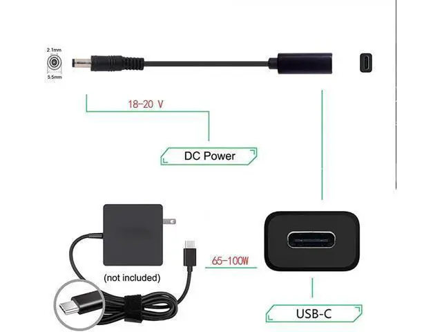 Alt view image 4 of 5 - Type C USB-C Female Input to DC 5.5x2.1mm Cable fit for Laptop DC 19.5V