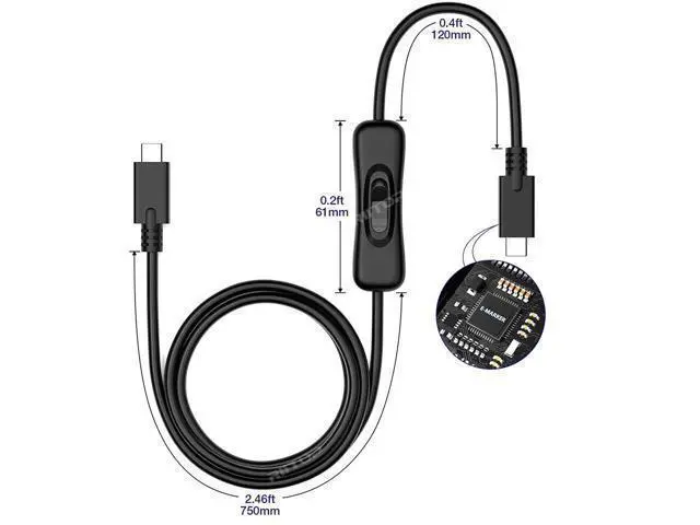 Alt view image 6 of 7 - USB Type-C On Off Switch Cable 3.3ft, USB 3.1 C to C Cable, Male to Male, with Switch Button Support Video Streaming, Data Transfer 10Gb and 20V/3A PD Fast Charging