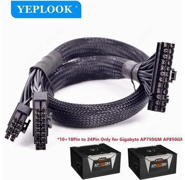 Main image of 10Pin+18Pin to 24Pin 20+4Pin Power Supply Cable Sleeved for GIGABYTE AORUS P750W GP-AP750GM, P850W GP-AP850GM Gold Fully Modular
