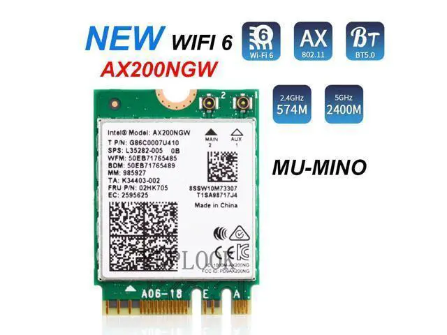 Alt view image 2 of 7 - Wifi6 Wifi Card Intel AX200 2400Mbps Dual Band 2.4G/5G Bluetooth 5.1 NGFF M.2 KEY E 802.11ax MU-MIMO Laptop Desktop Wireless Card