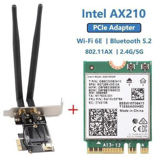 Main image of Desktop Wi-Fi 6 Intel AX210 PCIe WiFi Adapter Bluetooth 5.2 3000Mbps 802.11ax AX210NGW Wireless Wifi 6E Card Windows 10 Linux