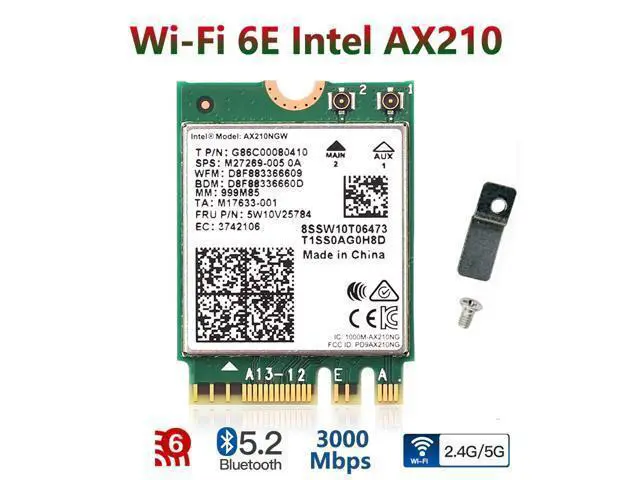 Alt view image 3 of 7 - Mini PCI-E Wifi 6E Adapter Intel AX210 Bluetooth 5.2 Wifi 6 Card 2.4G 5Ghz 6Ghz Wireless 3000Mbps AX210NGW 802.11ax/ac 160Mhz