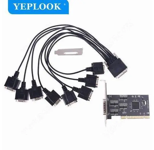 Alt view image 2 of 7 - PCI to 8x Serial Port RS232 DB9 COM Expansion Card I/O Controller Riser Adapter Chipset Systembase 16C1058 with Output Cable