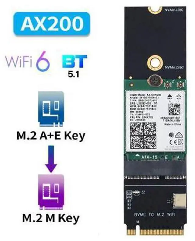 Main image of Dual band 3000Mbps 802.11ax Wi-Fi 6 M.2 M Key Desktop Kit Intel AX200 Bluetooth 5.1 Wifi Card 2.4G/5Ghz MU-MIMO AX200NGW Adapter