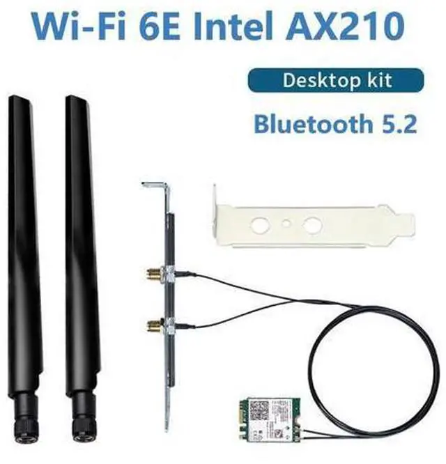 Alt view image 2 of 7 - WiFi 6E Desktop Kit Intel AX210 Bluetooth 5.2 Wifi Card 3000Mbps 802.11ax 2.4Ghz/5Ghz/6Ghz AX210NGW Wi-Fi 6 Adapter Antenna