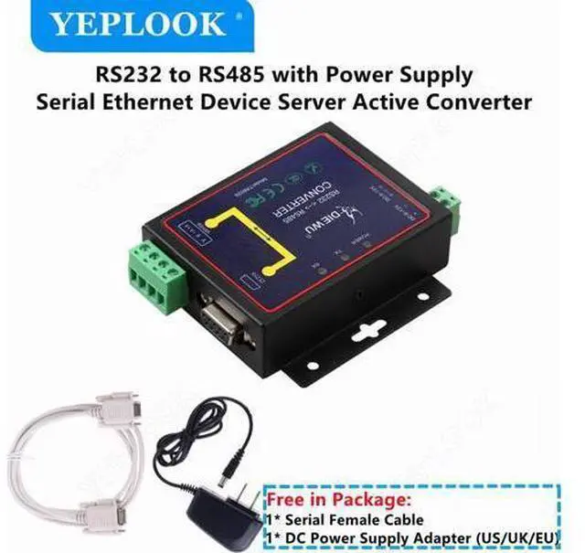 Main image of RS232 to RS485 Serial Network Ethernet Device Server Active Converter DB9 Female with Power Supply Cable for Industrial Use