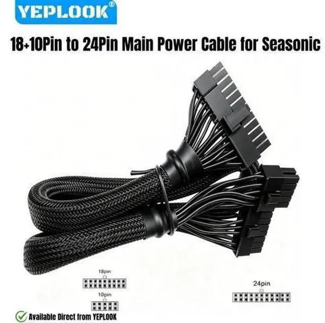 Alt view image 3 of 6 - Main Power Cable 18+10Pin to 24Pin ATX for Seasonic PRIME Ultra Titanium/Platinum/Gold 1300W, 1000W, 850W, 750W, 650W, 550W PSUs